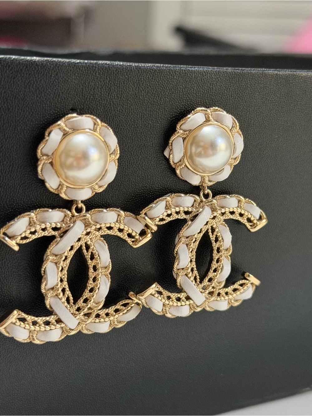 Chanel 2006 Gold and Pearl Double C Drop Earrings - Picture 3 of 9